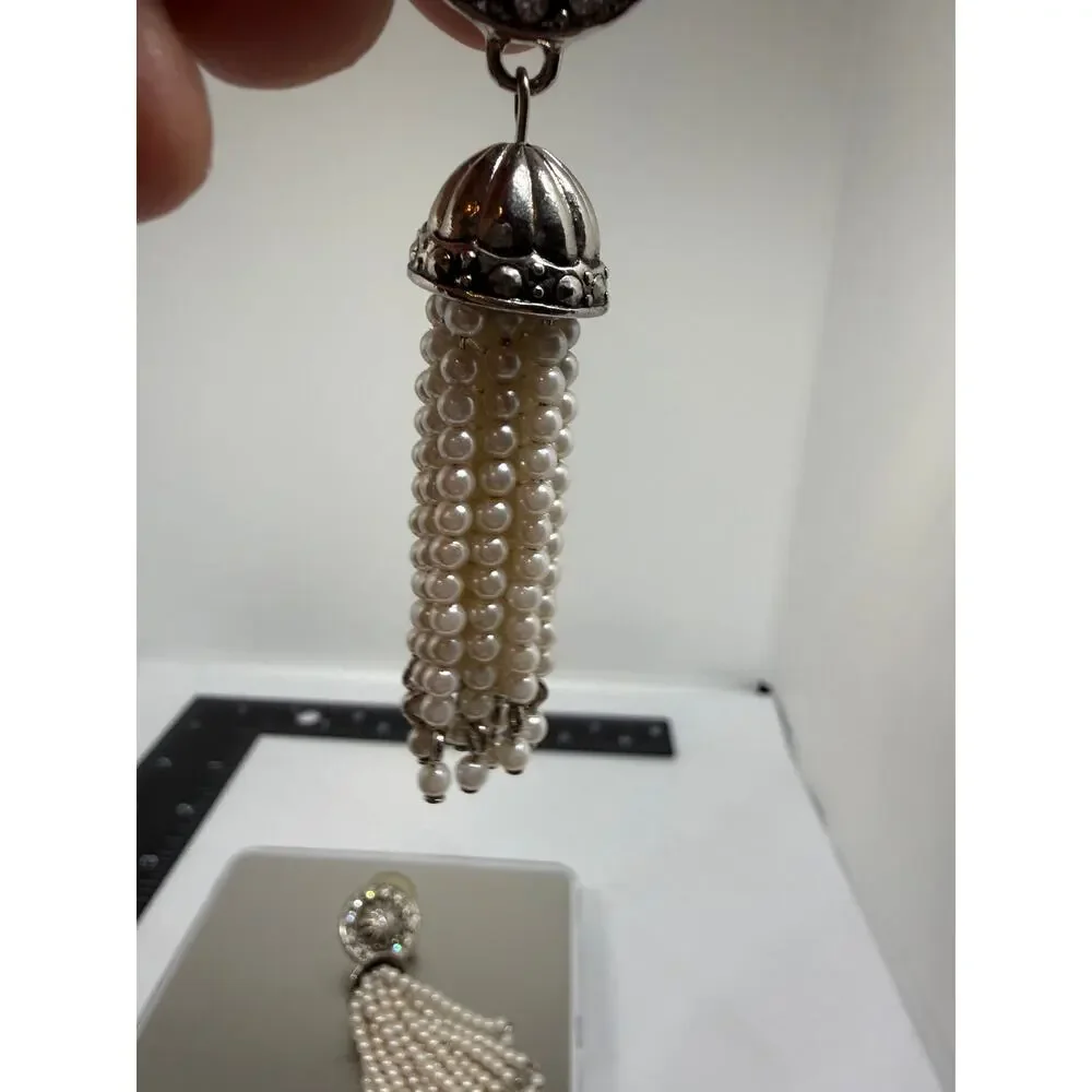 VINTAGE Avon Pearl Tassel Rhinestone Earrings Art Deco Gatsby Old Hollywood Glam
